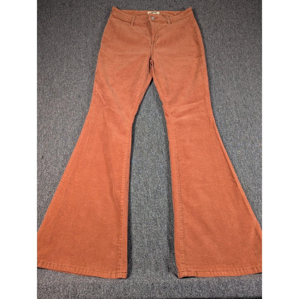 Rock & Roll Denim Womens Rust Orange Corduroy Bargain Button Flare Pants 30x32